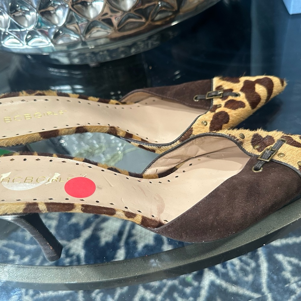 BCBGirls Brown Leopard Print Mule Heels - Picture 6 of 12